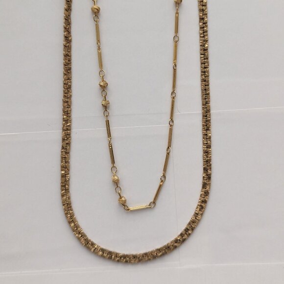 Unique 16" Two Strands Necklace Chain Mix Gold Tone 1960s Diva Glam - Picture 1 of 7